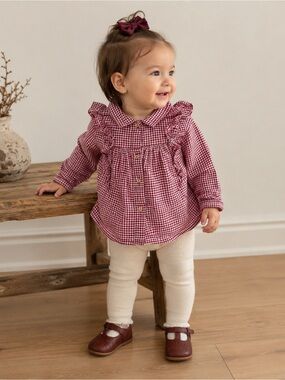 Zara Girls Red Gingham Ruffle Blouse 9-12 Months